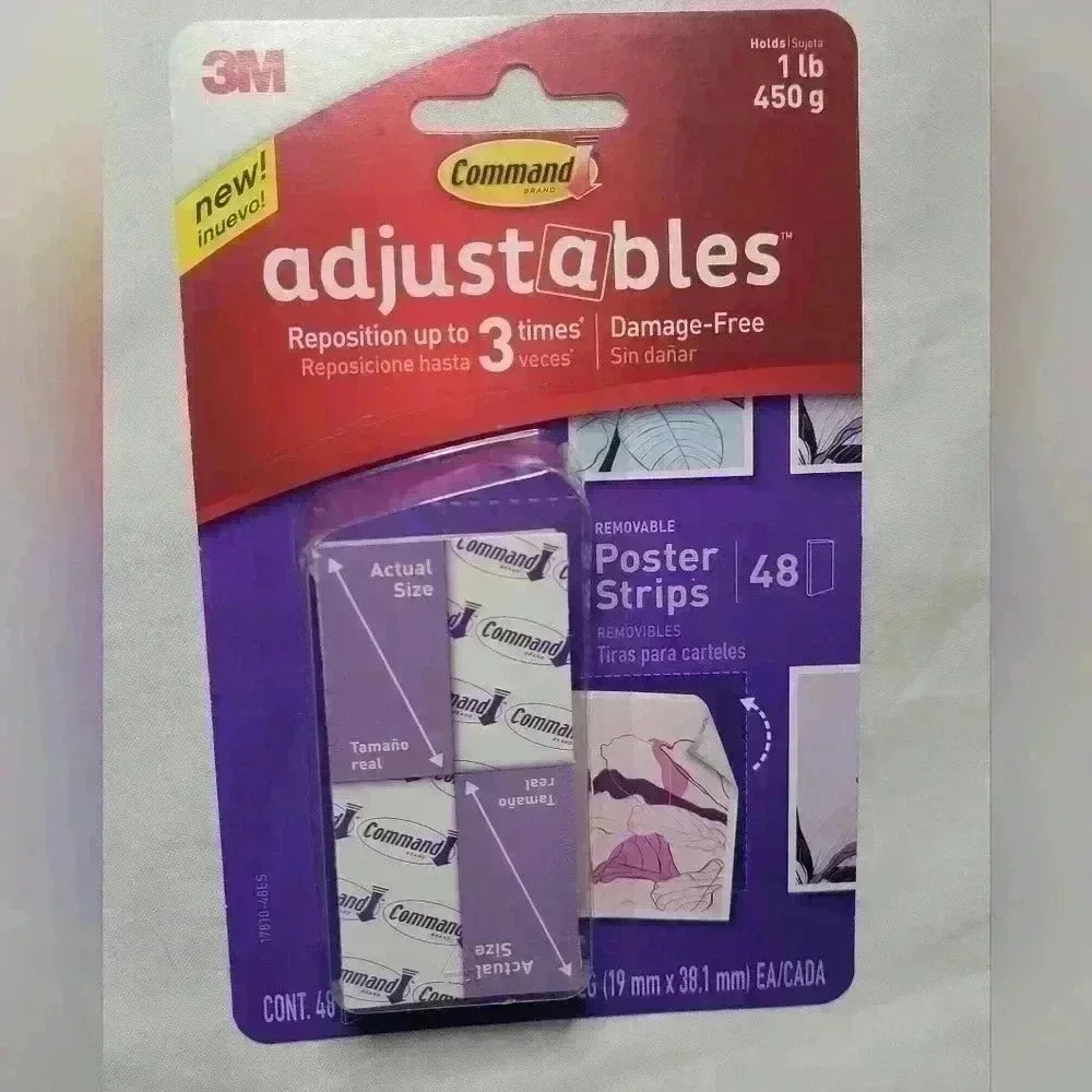 2 Pk Bundle of Brand New Command Adjustables. 48 Poster Strips + 10 1lb Hooks